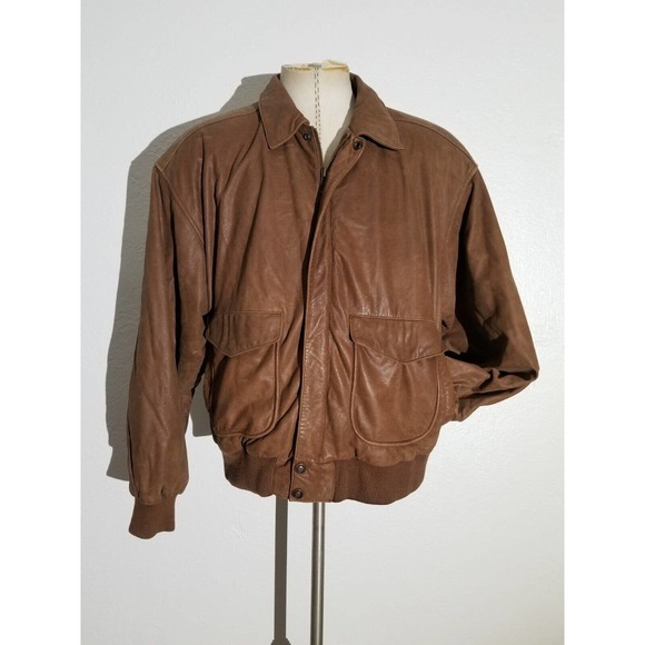 VINTAGE 90's ADVENTURE WILSON WHISKEY BROWN BUTTER SOFT LEATHER JACKET XL MEN - Picture 2 of 8